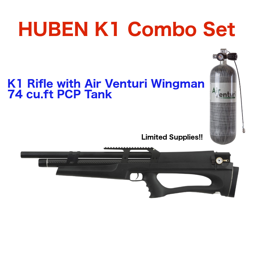 Combo Set: Huben K1 .22 Cal Air Rifle w/AV Wingman 74 cu.ft PCP Tank